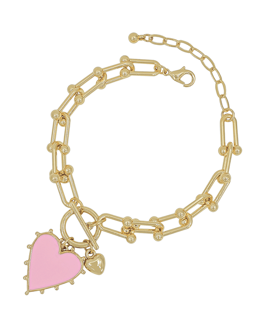 Epoxy Heart Charm Chain Bracelet