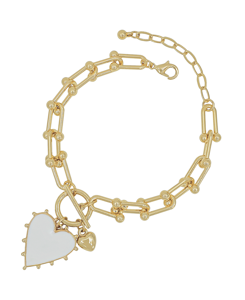Epoxy Heart Charm Chain Bracelet