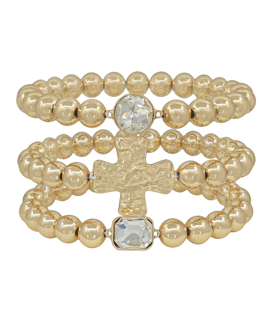 Cross Metal & Crystal Accent 8mm CCB Bracelet