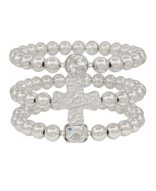 Cross Metal & Crystal Accent 8mm CCB Bracelet