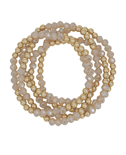 6mm Glass & 5mm Ball 5 Set Stretch Bracelet