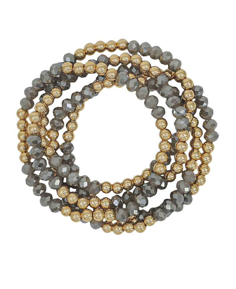 6mm Glass & 5mm Ball 5 Set Stretch Bracelet