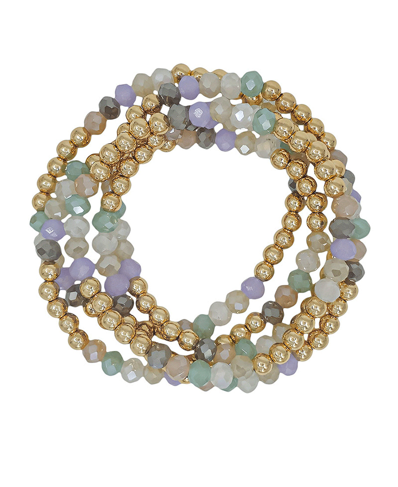 6mm Glass & 5mm Ball 5 Set Stretch Bracelet