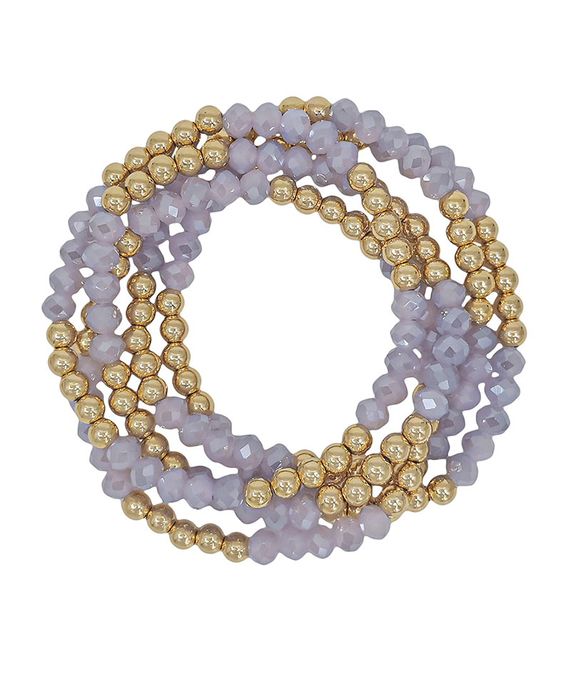 6mm Glass & 5mm Ball 5 Set Stretch Bracelet