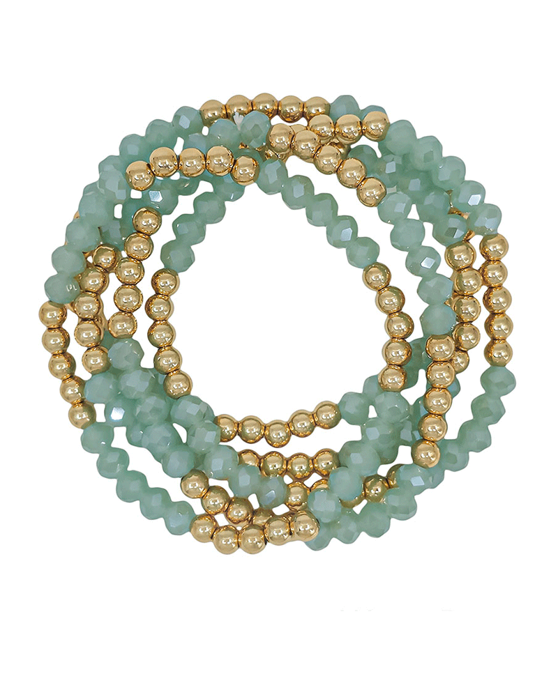 6mm Glass & 5mm Ball 5 Set Stretch Bracelet