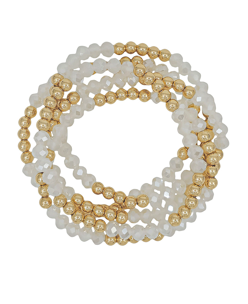 6mm Glass & 5mm Ball 5 Set Stretch Bracelet