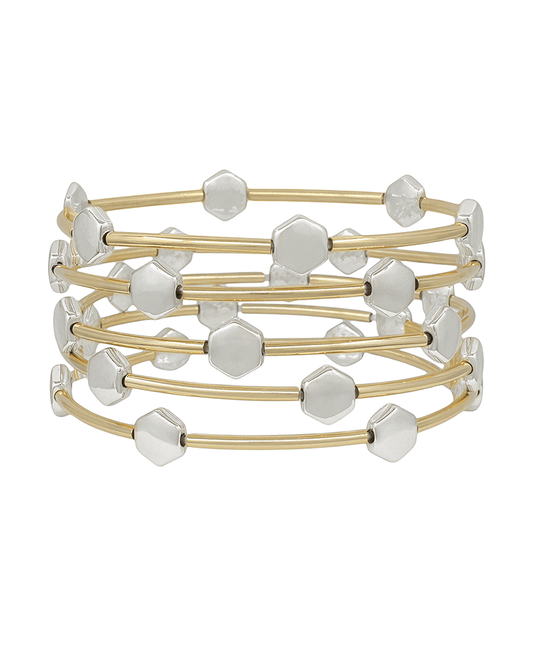 Hexagon Metal Pipe 5 Set Stretch Bracelet