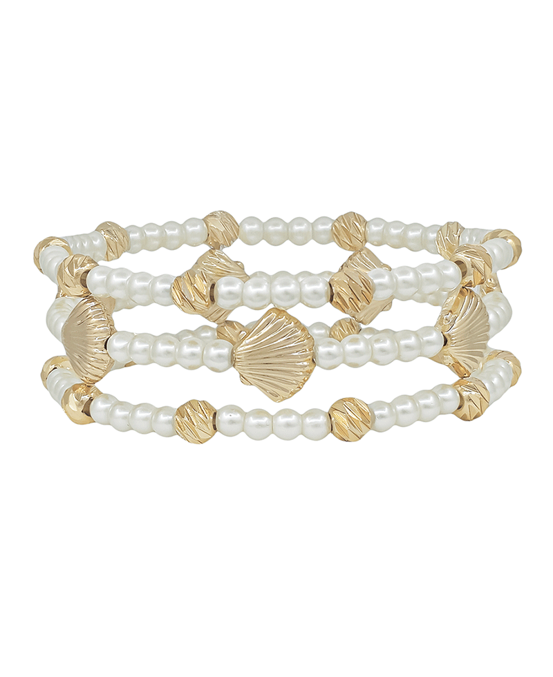 Metal Shell Accent Pearl & CCB 3 Set Bracelet