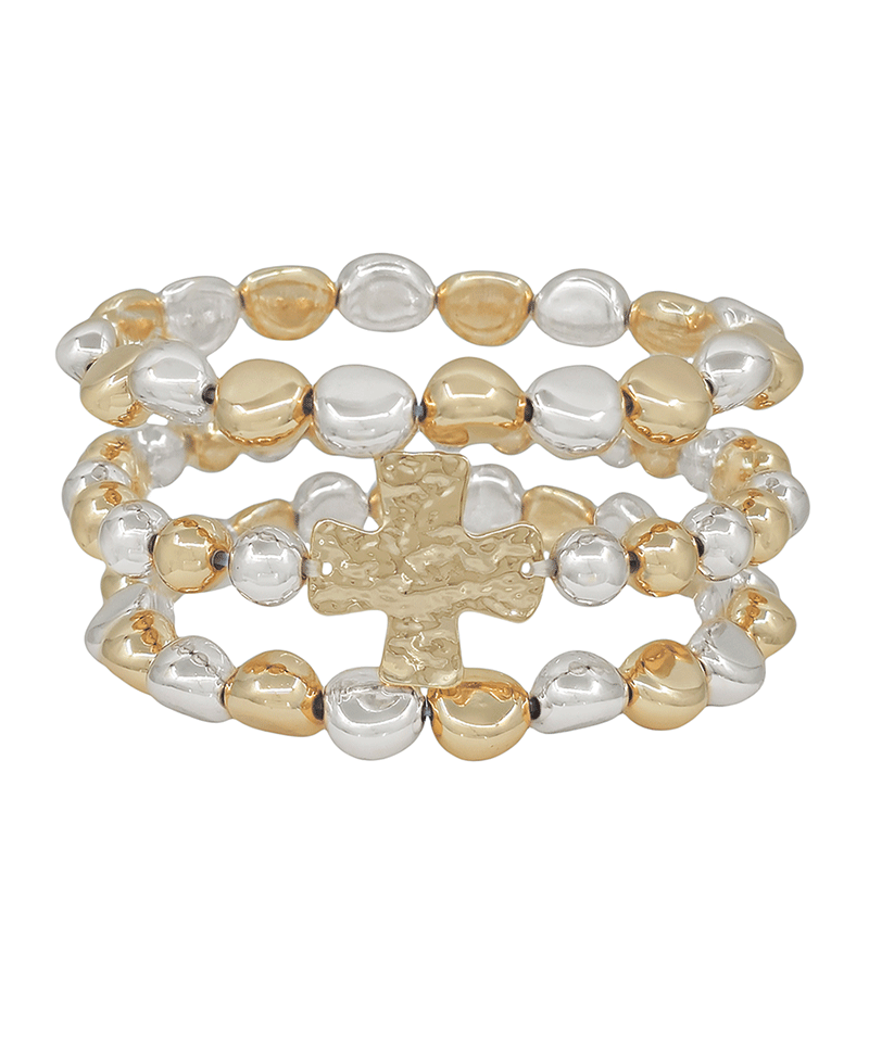 Cross Accent 10mm Pebble CCB 3 Set Bracelet