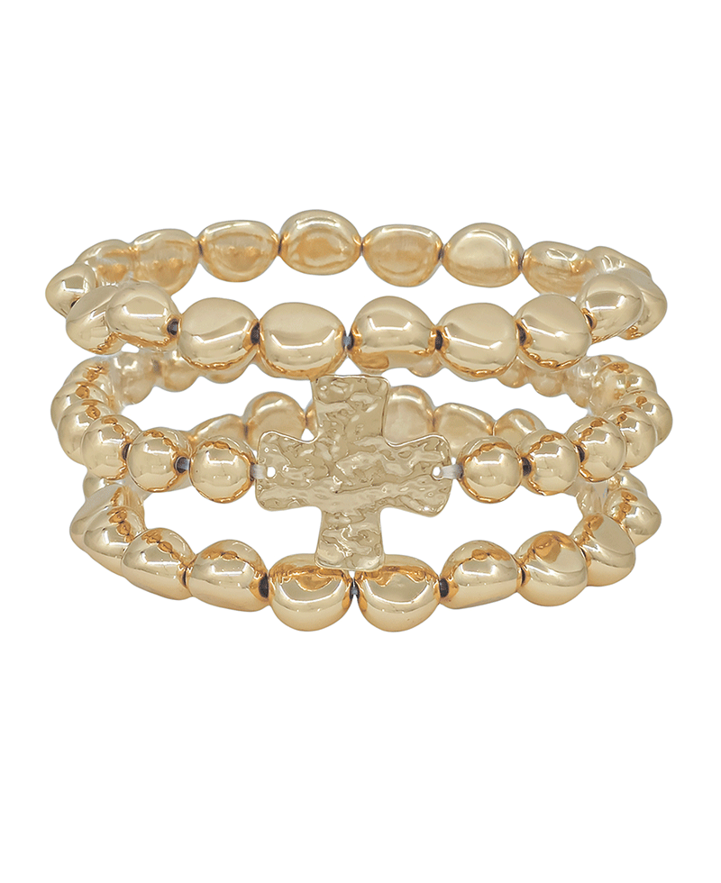 Cross Accent 10mm Pebble CCB 3 Set Bracelet