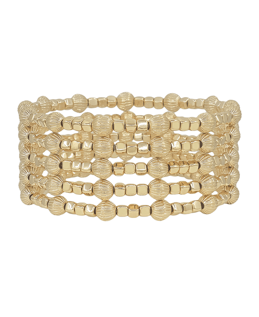 5mm Texture Ball & 3mm Square Metal 5 Set Bracelet