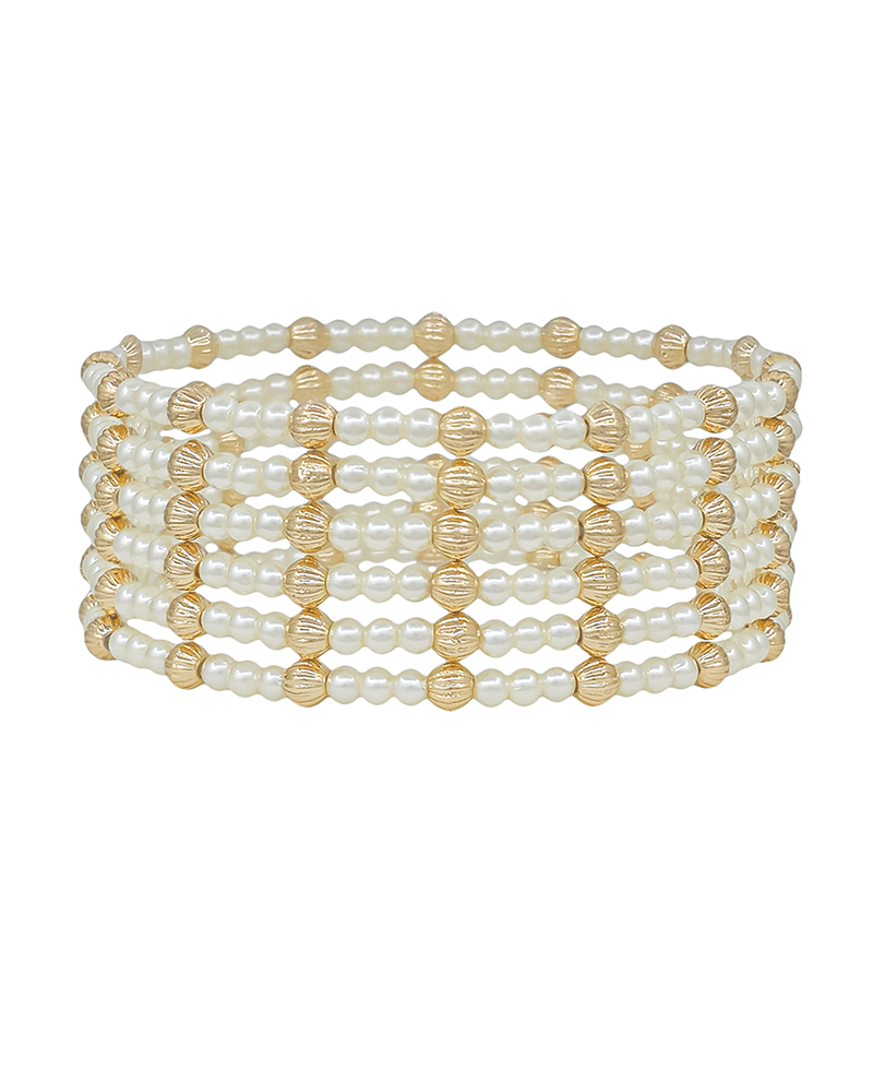 Texture Ball & Pearl Stretch Bracelet