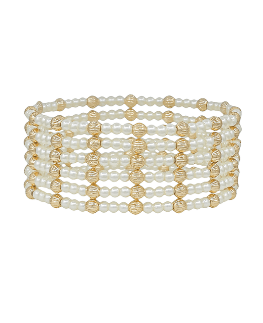 Texture Ball & Pearl Stretch Bracelet