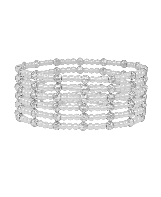 Texture Ball & Pearl Stretch Bracelet