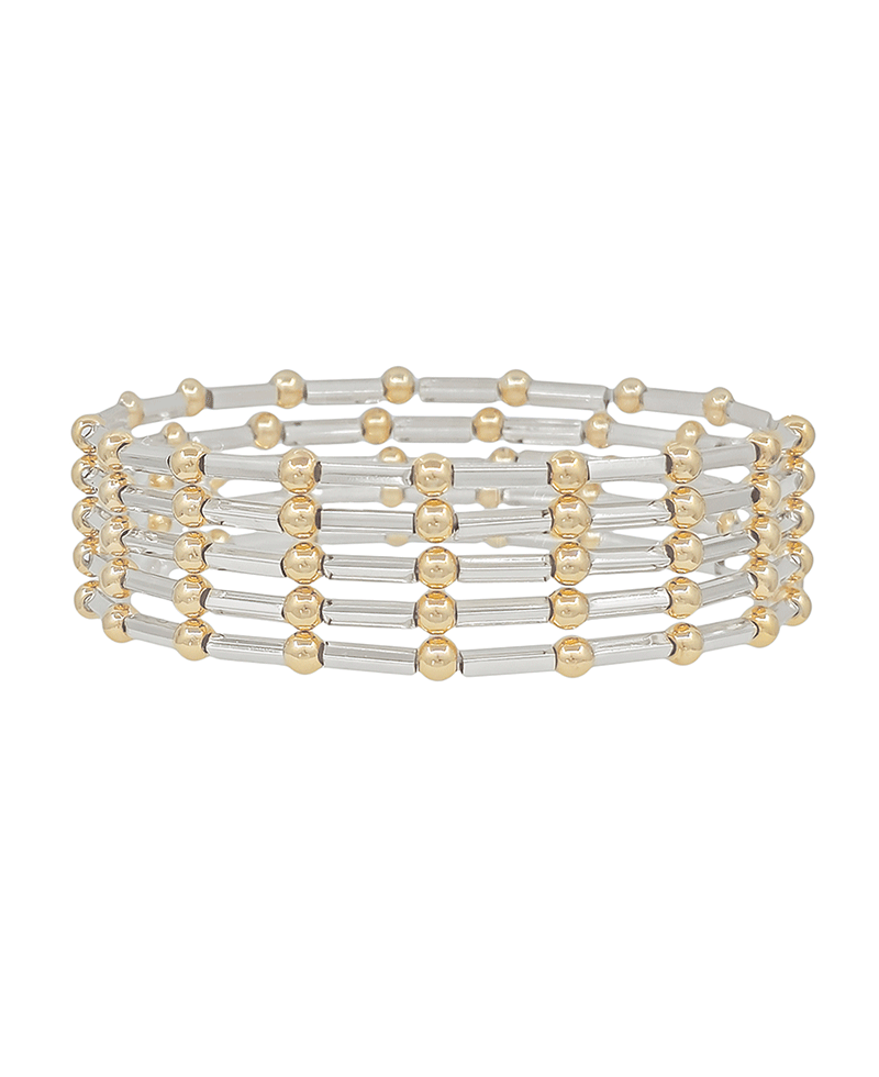 4mm CCB & Metal Bar 5 Set Stretch Bracelet