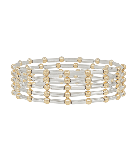 4mm CCB & Metal Bar 5 Set Stretch Bracelet