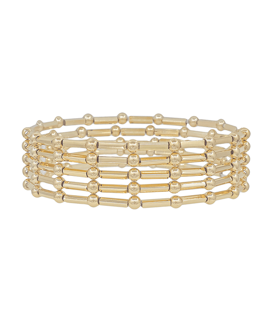 4mm CCB & Metal Bar 5 Set Stretch Bracelet