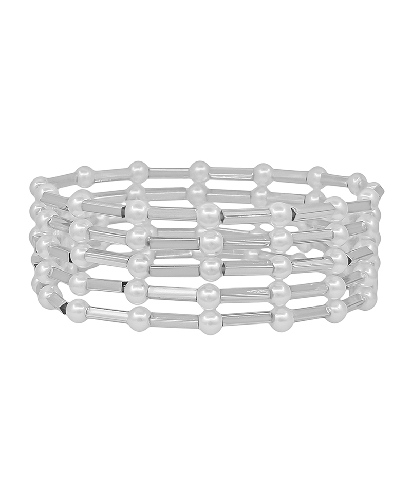 4mm Peark & Metal Bar 5 Set Stretch Bracelet