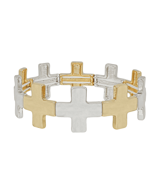 20mm Cross Hammered Metal Stretch Bracelet