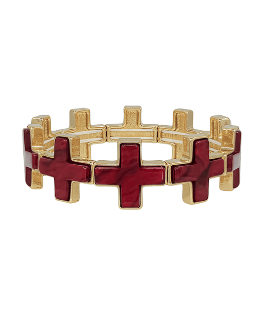 20mm Cross Metal w/ Resin Attached Stretch Bracelet