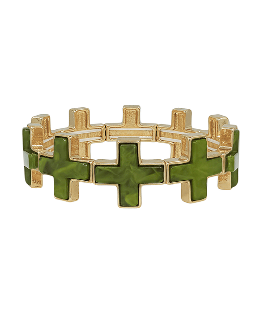 20mm Cross Metal w/ Resin Attached Stretch Bracelet