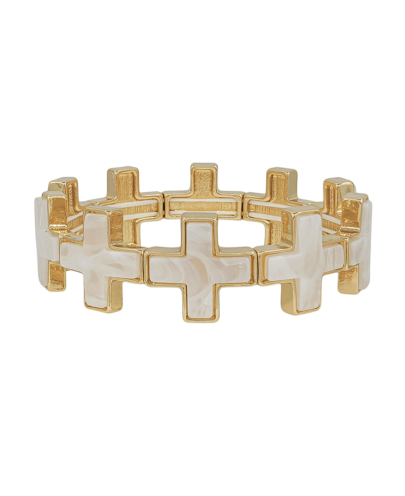 20mm Cross Metal w/ Resin Attached Stretch Bracelet