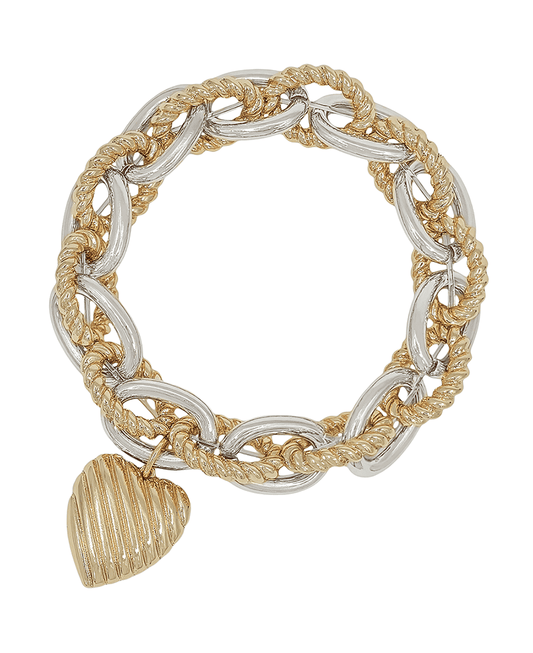 Heart Charm Chunky Oval Bracelet
