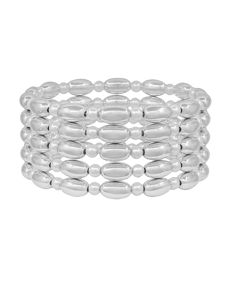 4mm Pearl & 10mm Oval CCB 5 Set Stretch Bracelet