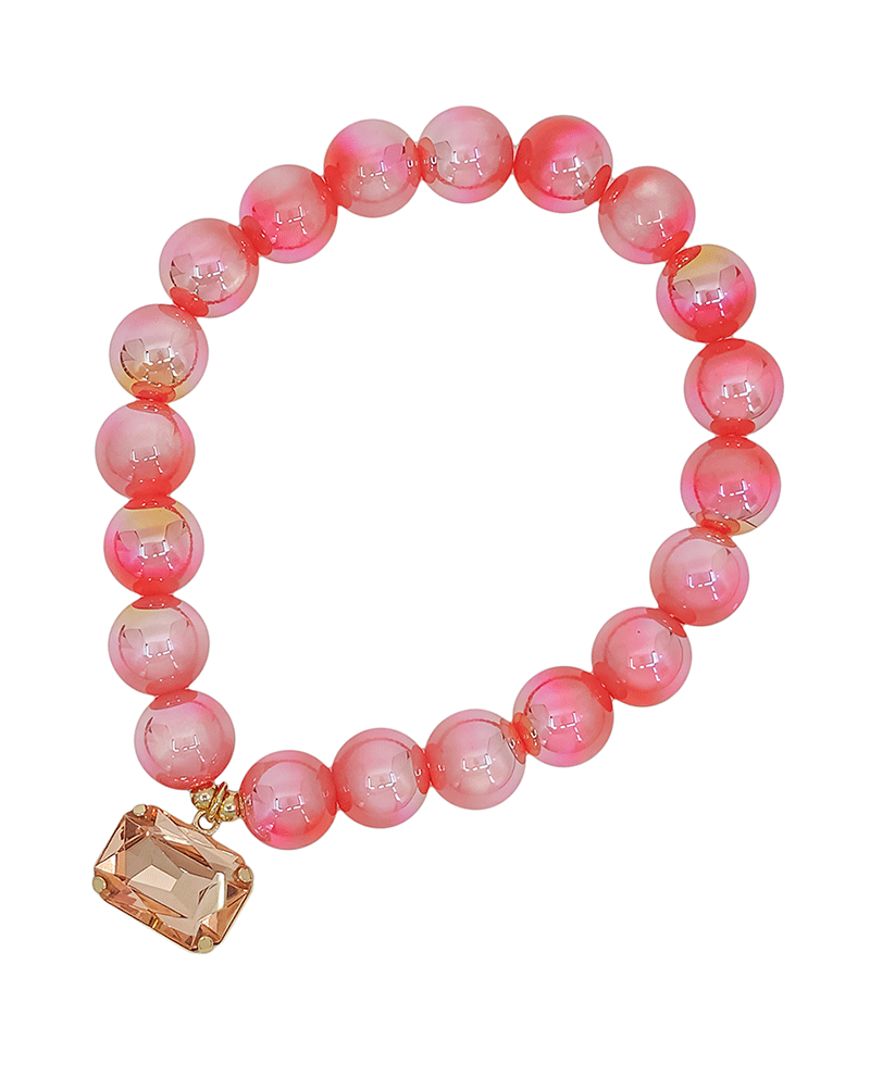 10mm Candy Bead w/ Crystal Charm Bracelet