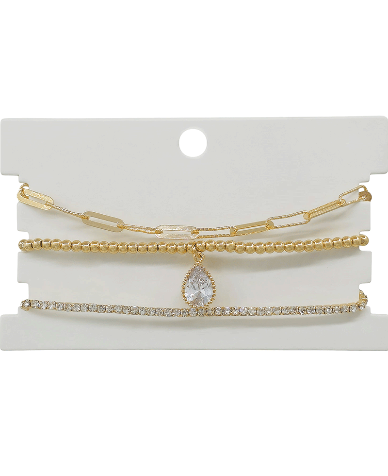 2mm Tennis & Clip Chain 3mm CCB 3 Set Bracelet