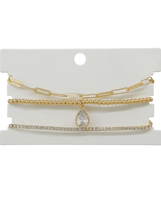 2mm Tennis & Clip Chain 3mm CCB 3 Set Bracelet