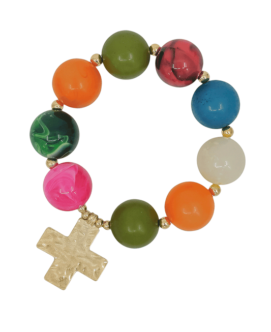 20mm Resin Beads w/ Cross Charm Bracelet