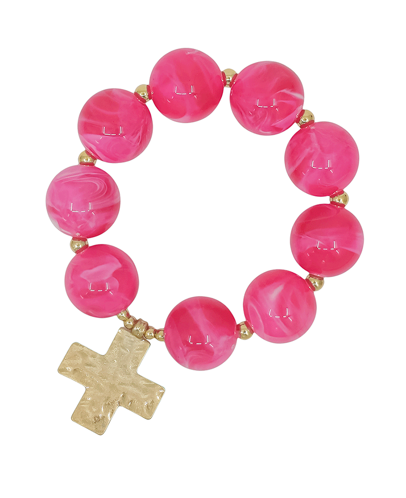 20mm Resin Beads w/ Cross Charm Bracelet