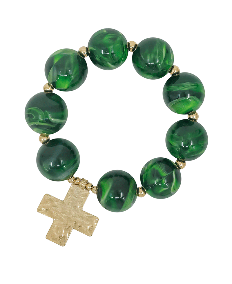 20mm Resin Beads w/ Cross Charm Bracelet