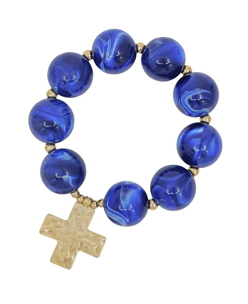 20mm Resin Beads w/ Cross Charm Bracelet