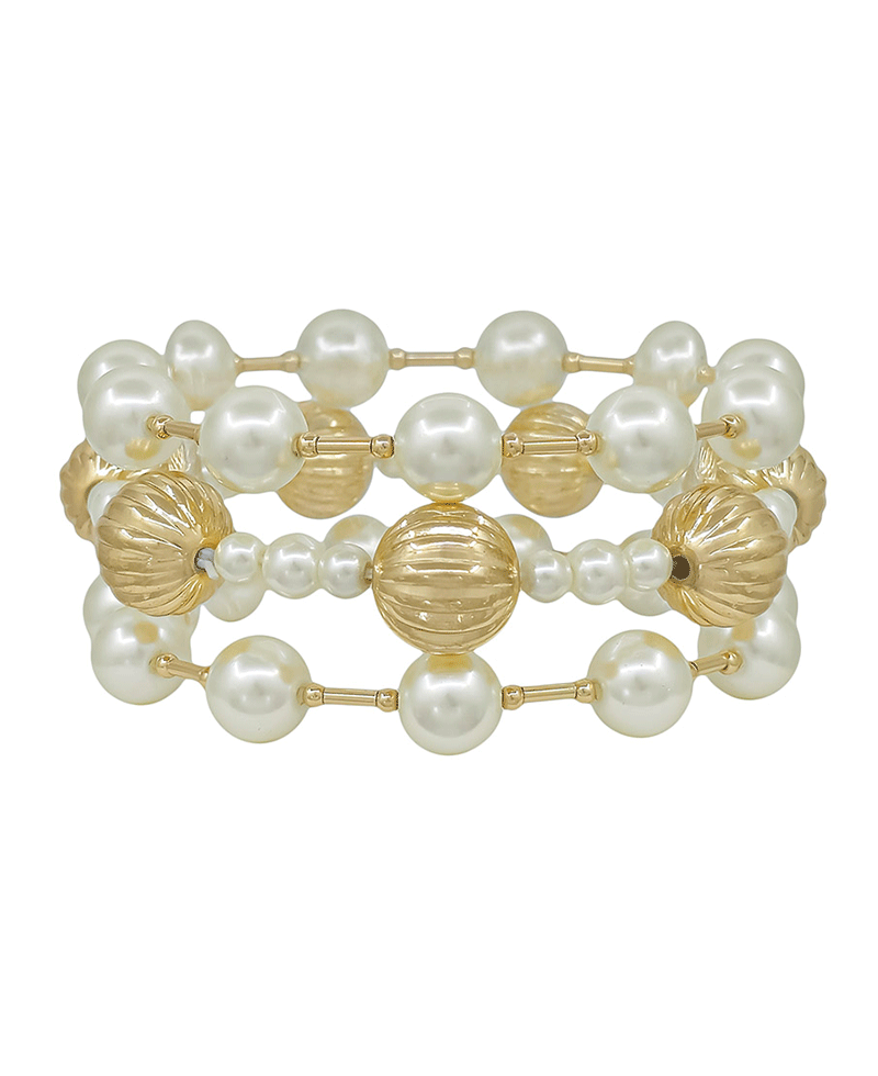 14mm Textured CCB & Pearl Bracelet