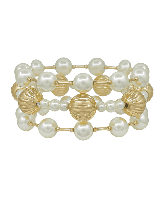 14mm Textured CCB & Pearl Bracelet