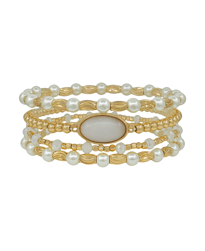Stone Accent Pearl & CCB Stretch Bracelet