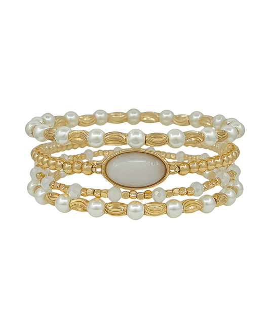 Stone Accent Pearl & CCB Stretch Bracelet