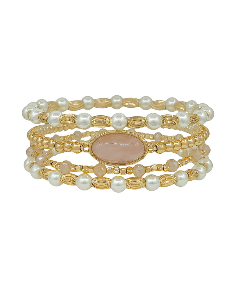 Stone Accent Pearl & CCB Stretch Bracelet