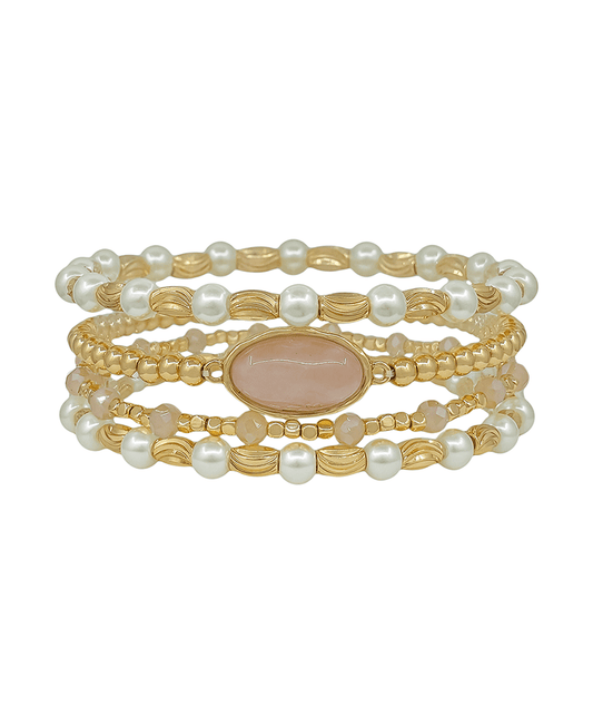 Stone Accent Pearl & CCB Stretch Bracelet