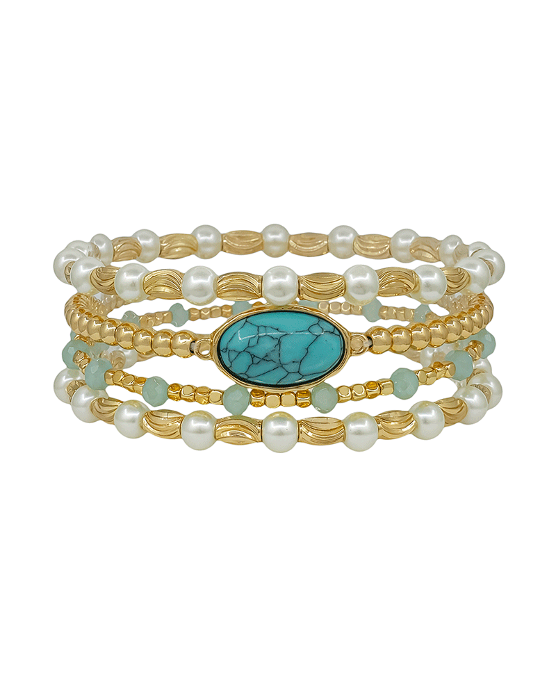 Stone Accent Pearl & CCB Stretch Bracelet