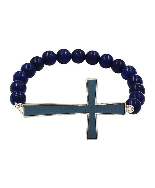 Natural Stone w/ Leather Cross Bracelet