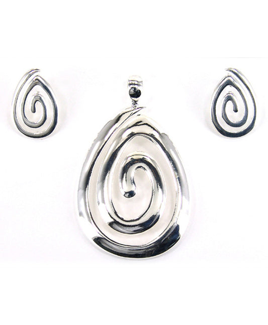 Swirl Sign Teardrop Shape Pendant Set