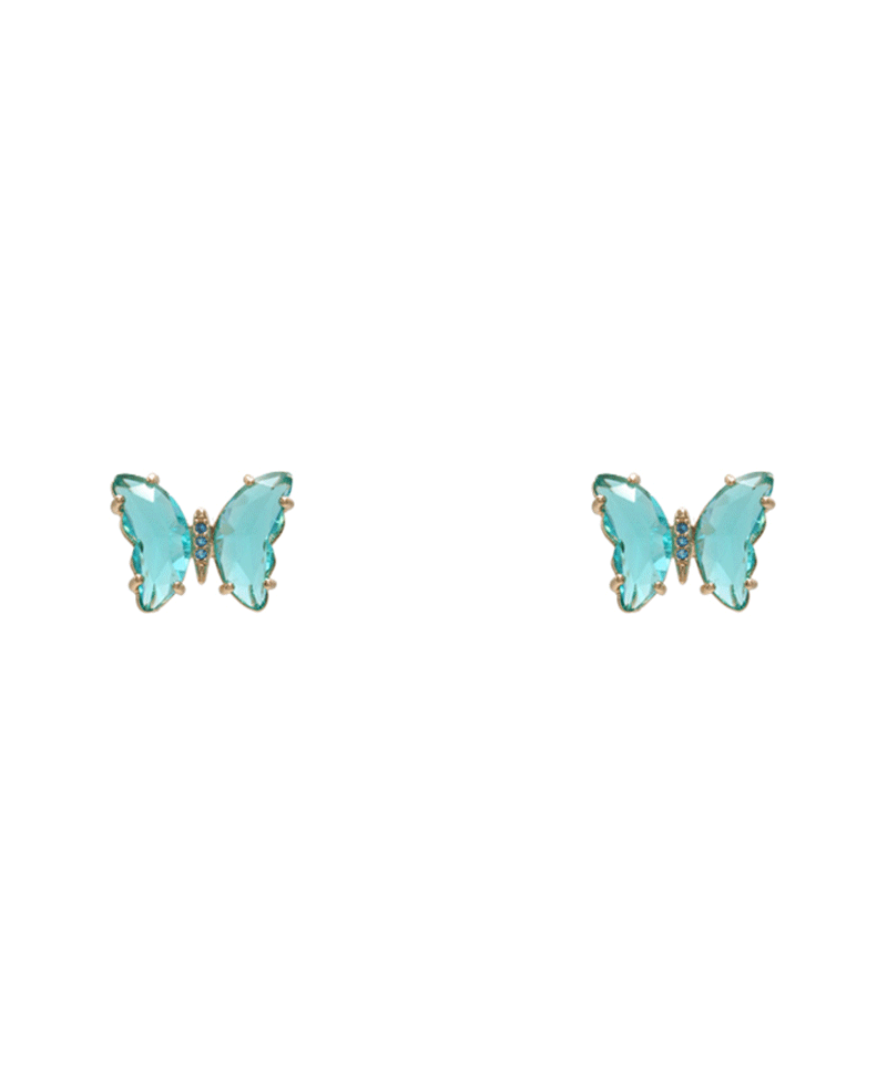 Butterfly Glass w/ Brass Stud Earring - 0.5"