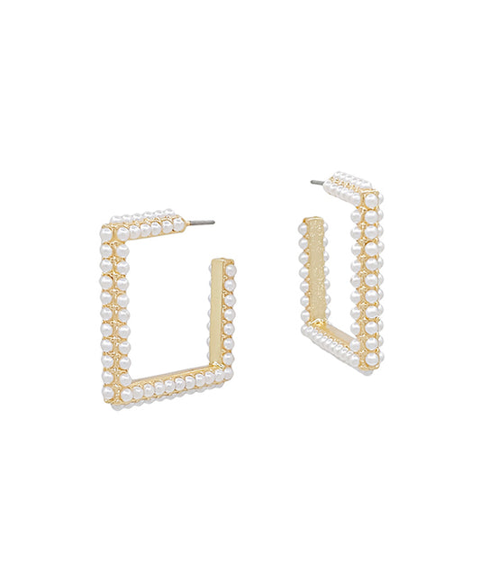 1.5 Inches Square 3 Layer Pearl Accent Hoop Earring