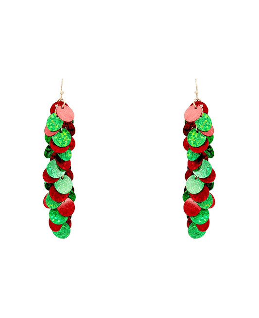 Christmas Glitter Sequin Drop Earring - 3.25"