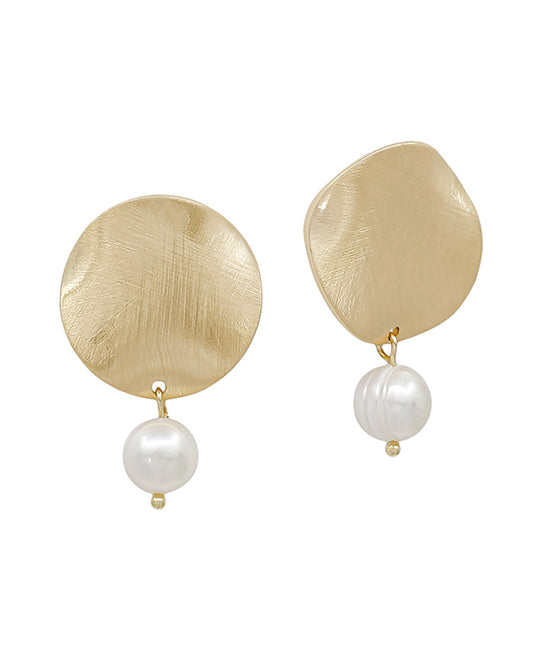 Medium Satin Round Pearl Drop Earring