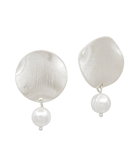 Medium Satin Round Pearl Drop Earring