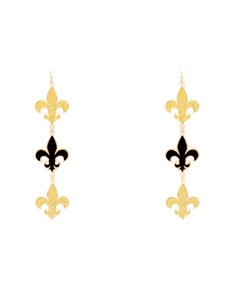 Fleur De Lis Glitter Drop Earring - 3.8"
